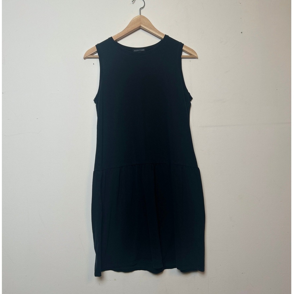 Eileen Fisher Dress Black Drop Waist Sleeveless Jersey Knit XS